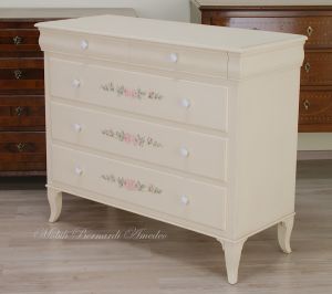 Solid wood chest of drawers with hand-lacquered finish and painted roses